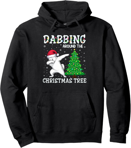 American Eskimo Dog Santa Hat Dabbing Around the Xmas Tree Pullover Hoodie