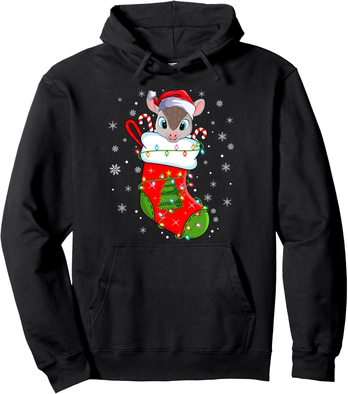 Armadillo In Christmas Socks Santa Claus Lights Xmas Pullover Hoodie
