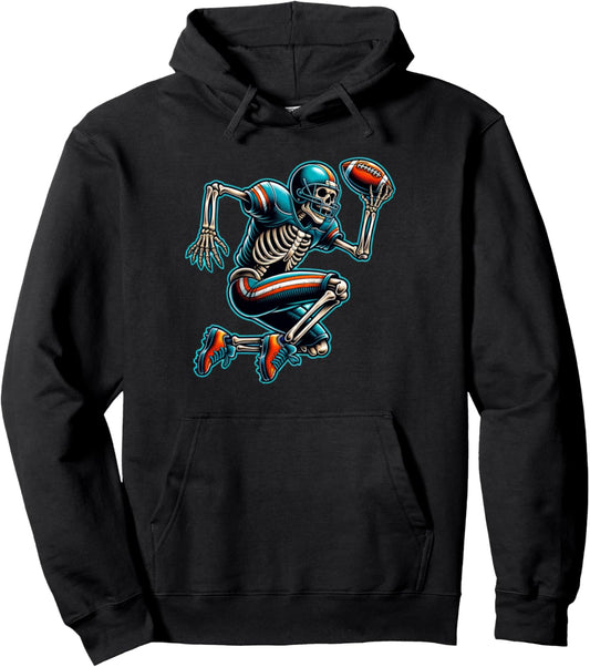 American Football Skeleton Boys Men Football Fan Halloween Pullover Hoodie
