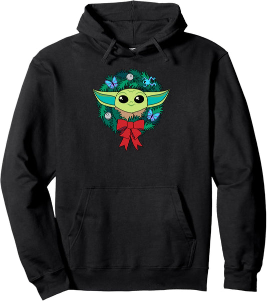 Amazon Essentials The Mandalorian Grogu Holiday Christmas Wreath Pullover Hoodie
