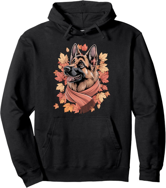 German Shepherd Dog Fall Scarf Autumn Leaves Thanksgiving Pullover Hoodie