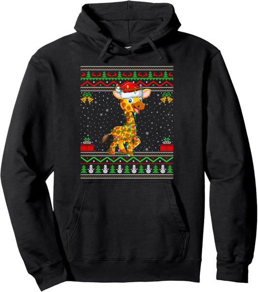 Giraffe Christmas Lights Santa Ugly Sweater Xmas Pullover Hoodie