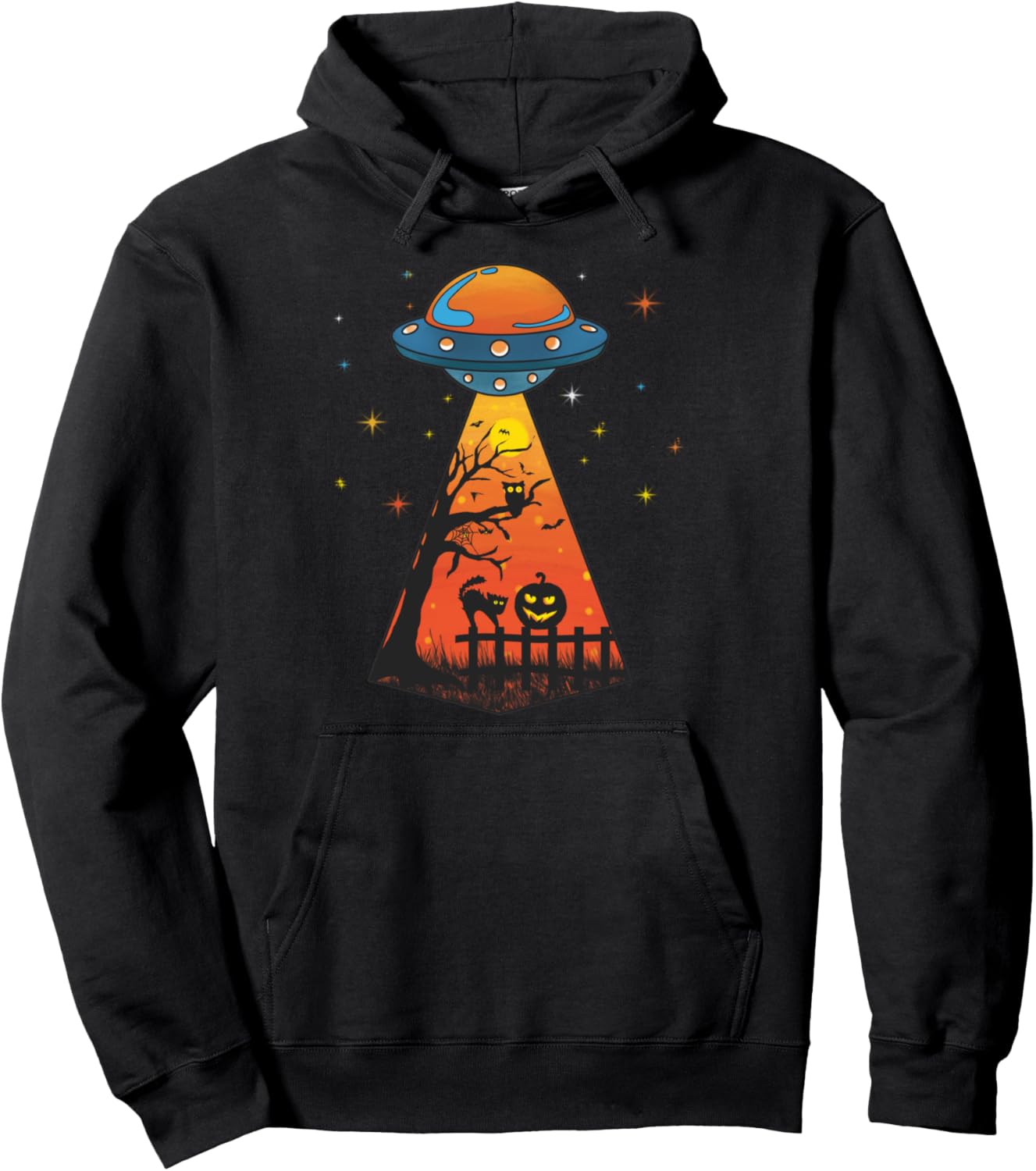 Alien Halloween UFO Cat Owl Pumpkin Abduction Vintage Retro Pullover Hoodie