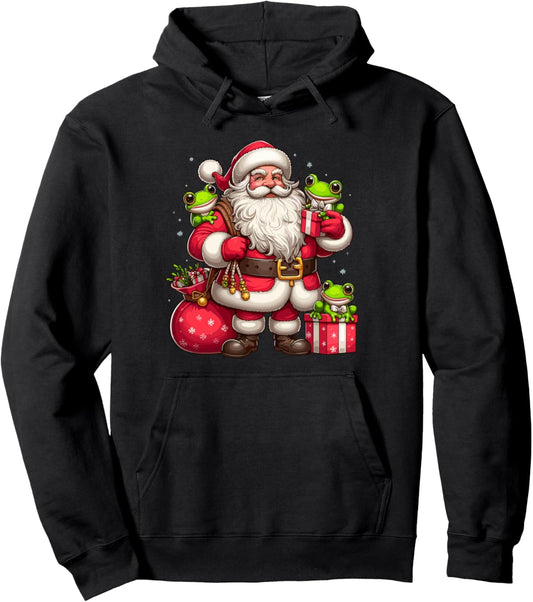American Santa Claus Holding Frog Toad Present Xmas Pullover Hoodie