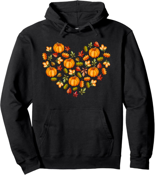 Autumn Fall Y'all Maple Leaf Pumpkin Heart Thanksgiving Pullover Hoodie