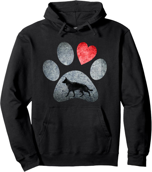 German Shepherd Dog Paws Dog Lover Red Heart Pullover Hoodie