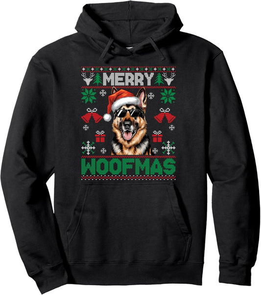 German Shepherd Merry Christmas Woofmas Dog Lover Mom Dad Pullover Hoodie