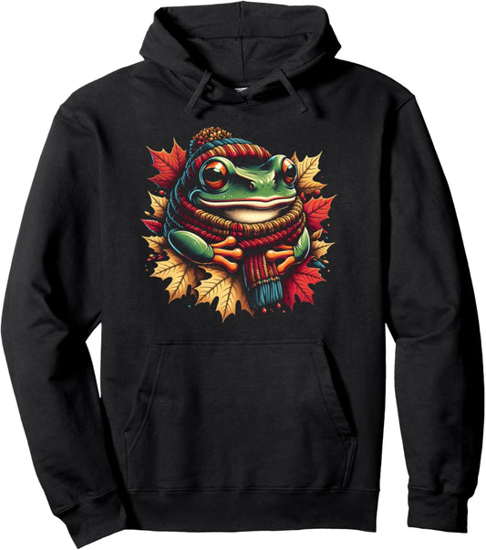 Autumn Frog Fall Leaves Cozy Seasonal Vibes Thanksgiving Pullover Hoodie
