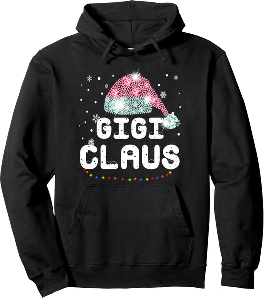 Gigi Claus Christmas Hat Diamond Pajama Family Matching Xmas Pullover Hoodie