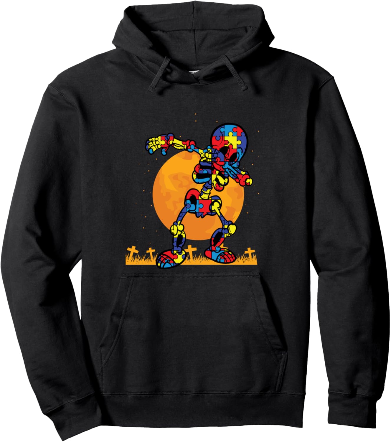Autism Puzzle Dabbing Skeleton Autism Awareness Halloween Pullover Hoodie