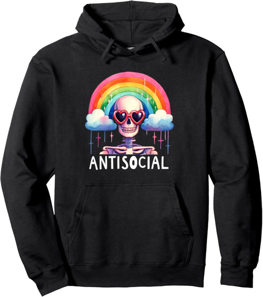 Antisocial Snarky Skeleton Rainbow Men Women Halloween Pullover Hoodie
