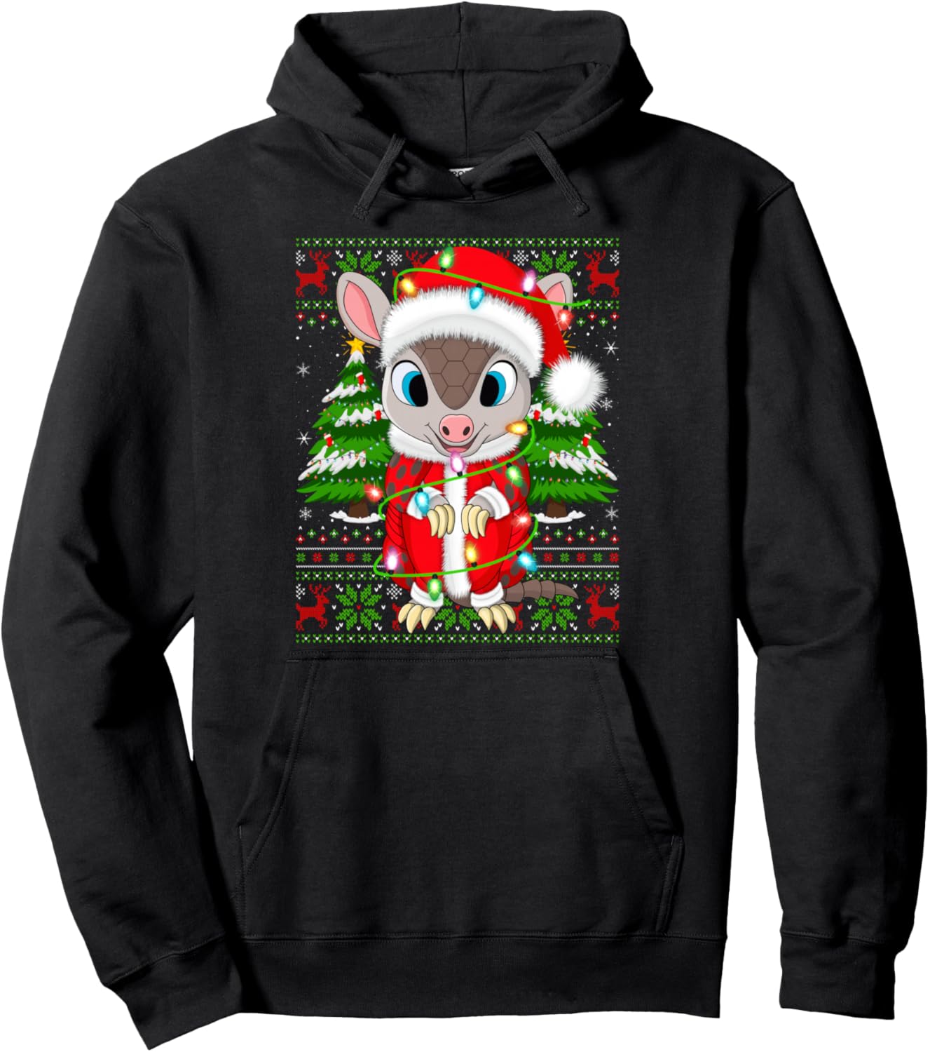 Armadillo Christmas Lights Santa Costume Ugly Xmas Sweaters Pullover Hoodie