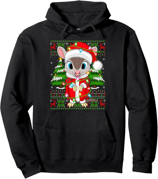 Armadillo Christmas Lights Santa Costume Ugly Xmas Sweaters Pullover Hoodie