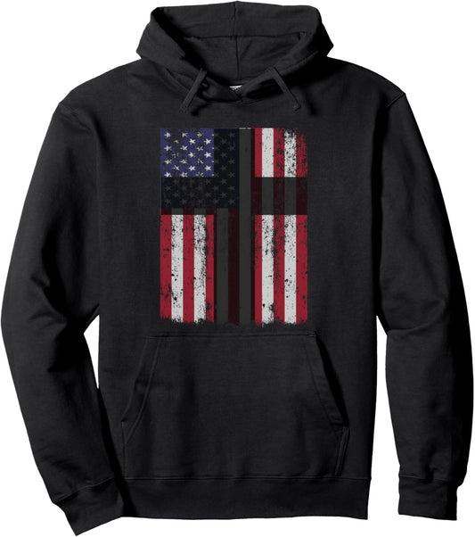American Flag Hoodie Patriotic USA Christian Cross Hoodie Pullover Hoodie