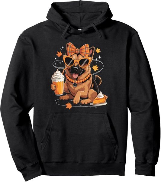 German Shepherd Dog Bow Girls Autumn Leaves Thanksgiving Pullover Hoodie