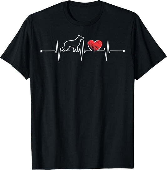 German Shepherd Heartbeat Gift EKG Pet Dog Lover Funny Cute T-Shirt