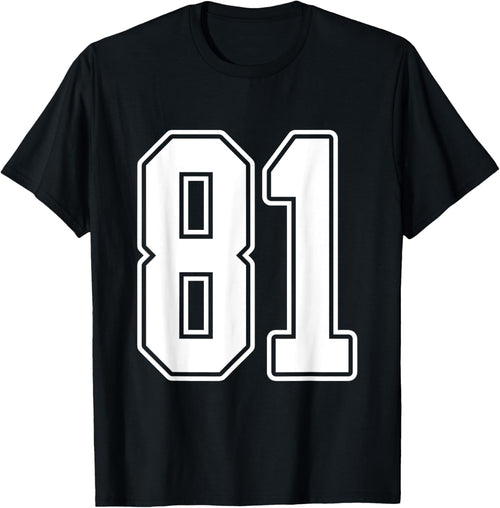 #81 White Outline Number 81 Sports Fan Jersey Style T-Shirt