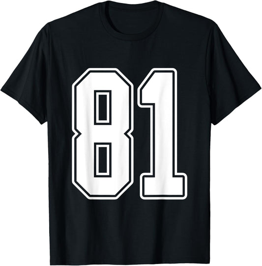 #81 White Outline Number 81 Sports Fan Jersey Style T-Shirt