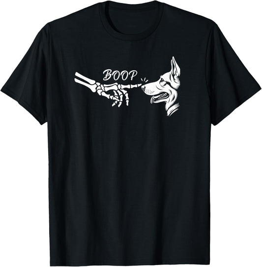 German Shepherd Skeleton Hand Boop Halloween Pet Women Girls T-Shirt