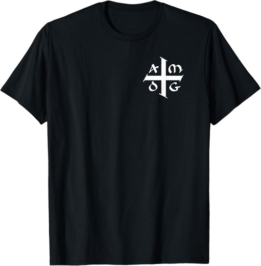 AMDG Ad Majorem Dei Gloriam - Small Jesuit Cross White T-Shirt