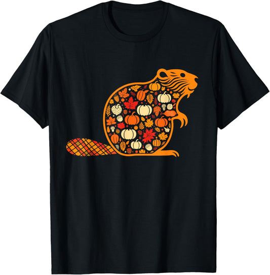 Autumn Pumpkin Fall Beaver Thanksgiving Womens Mens Kids T-Shirt