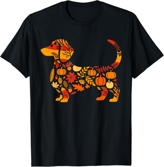 Autumn Pumpkin Fall Dachshund Thanksgiving Womens Mens Kids T-Shirt