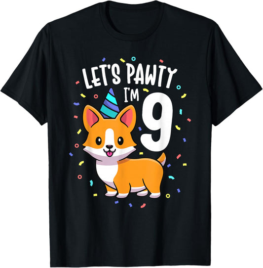 9 Years Old Corgi Dog Lover 9th Birthday Party Outfit Kid T-Shirt