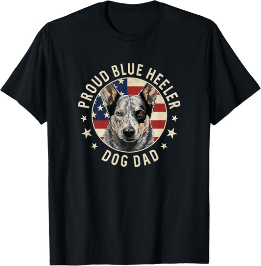 Australian Cattle Dog, American Flag Proud Blue Heeler Dad T-Shirt for Men