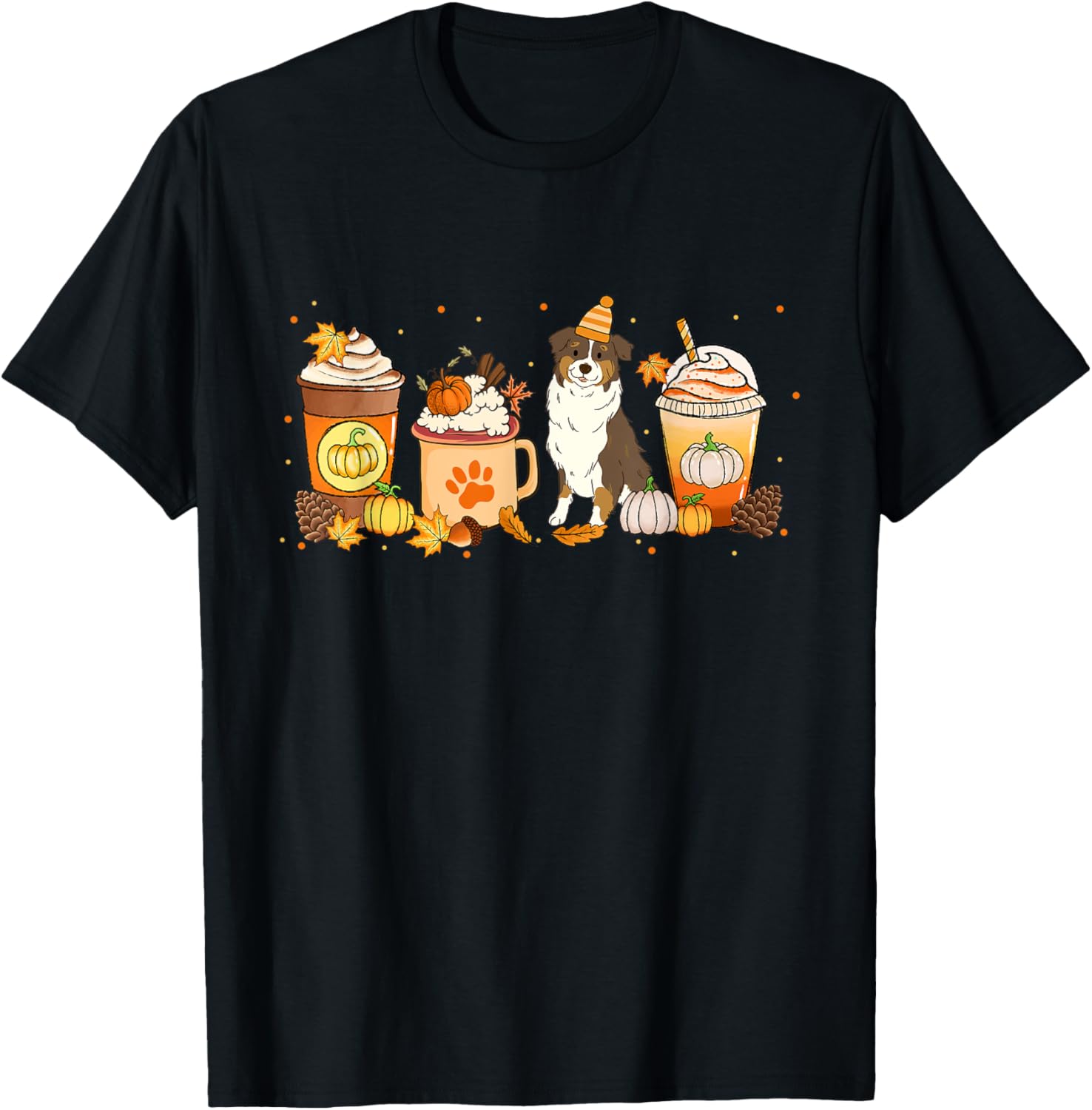Aussie Coffee Pumpkin Spice Dog Lovers Fall Thanksgiving T-Shirt
