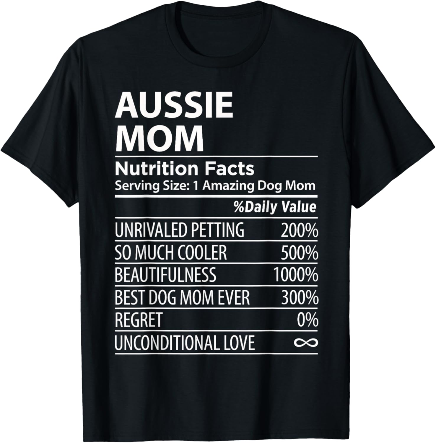 Aussie Mom Nutrition Facts Funny Aussie Dog Owner T-Shirt