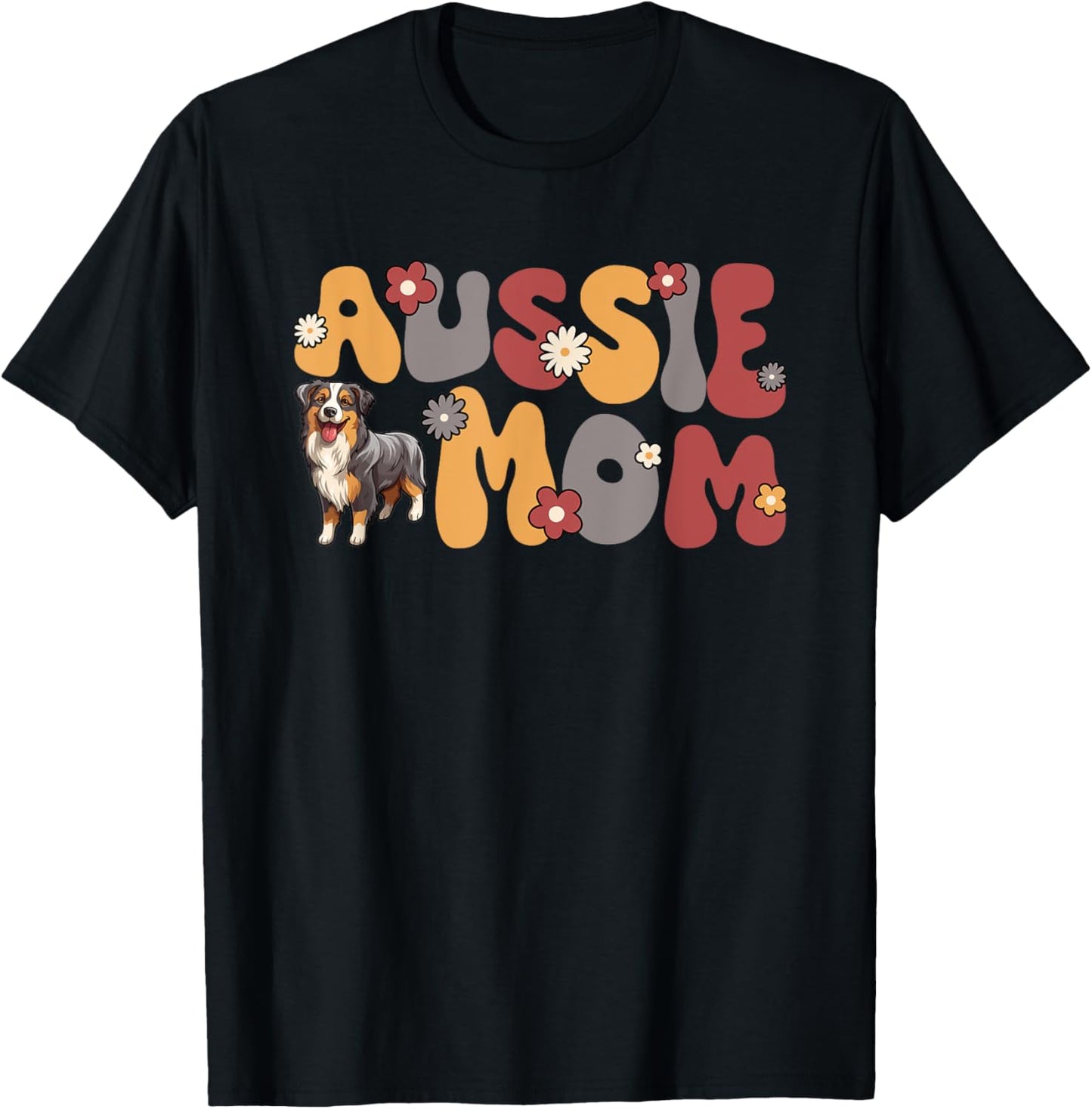 Australian Shepherd Blue Merle Groovy Aussie Mom T-Shirt