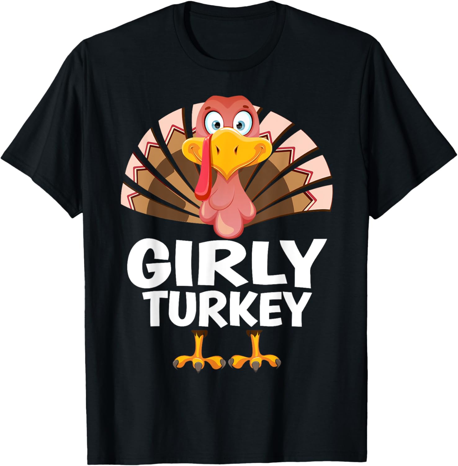 99 Gifts Thanksgiving Matching Family &amp; Group PJS Thanksgiving Girly Turkey T-Shirt - Black, Small, Short Sleeve, V-Neck, Classic Fit, Modern Style, Girls, Unisex-Kids, Party, Autumn, Pull On, 1 Count