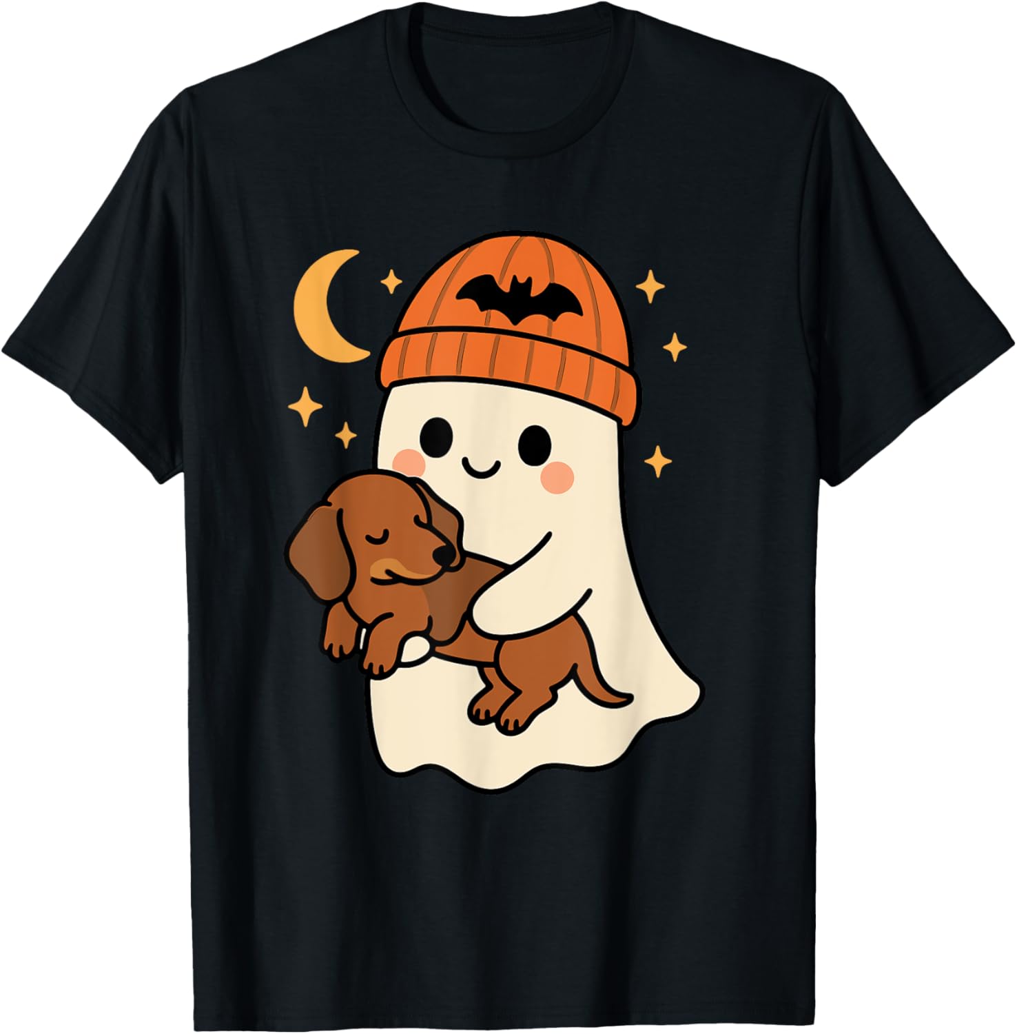 Ghost Holding Dachshund Halloween Cute Dog Lover T-Shirt