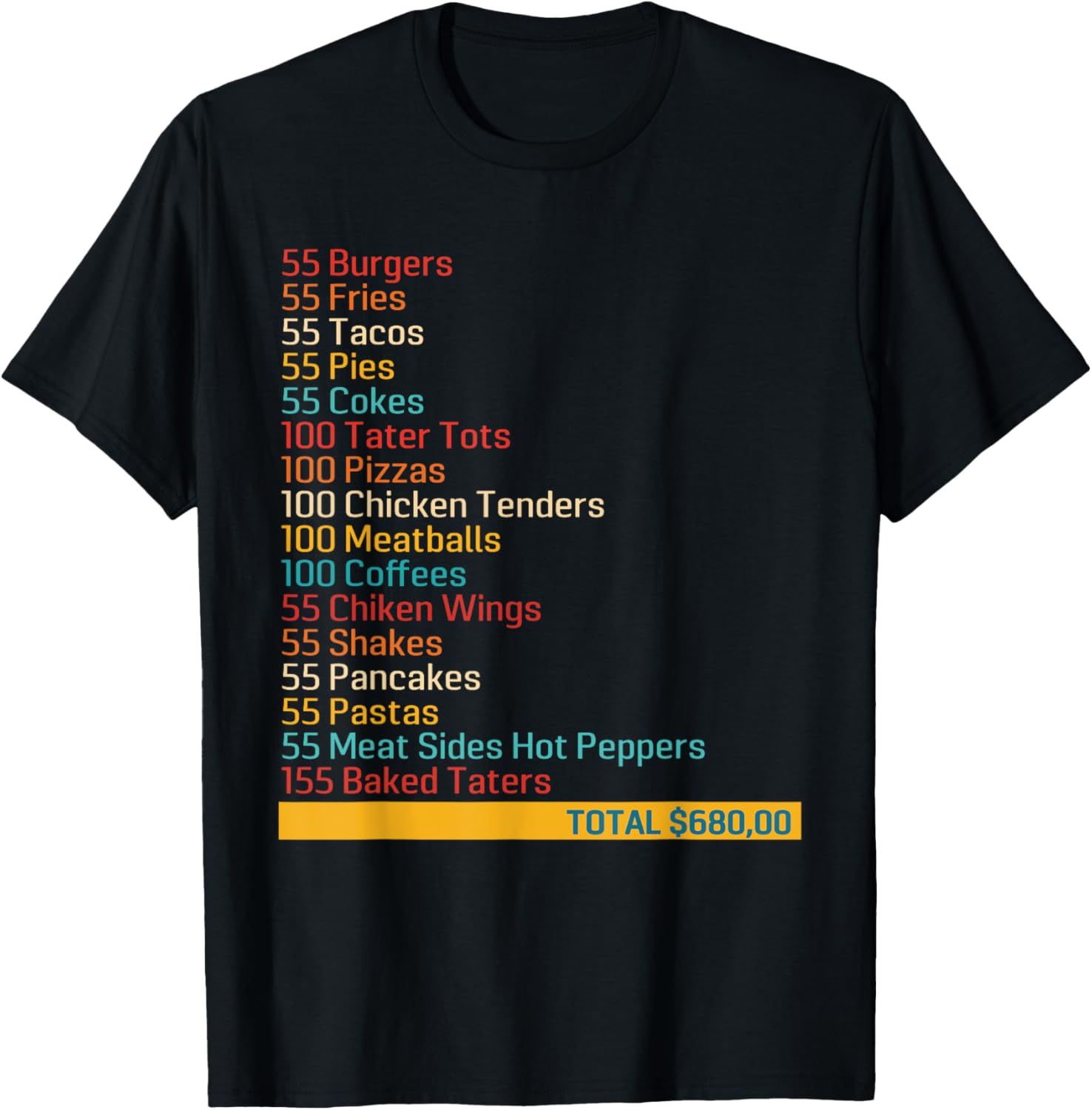 55 Burgers 55 Fries 55 Tacos 55 Pies 55 Cokes Funny Apparel T-Shirt