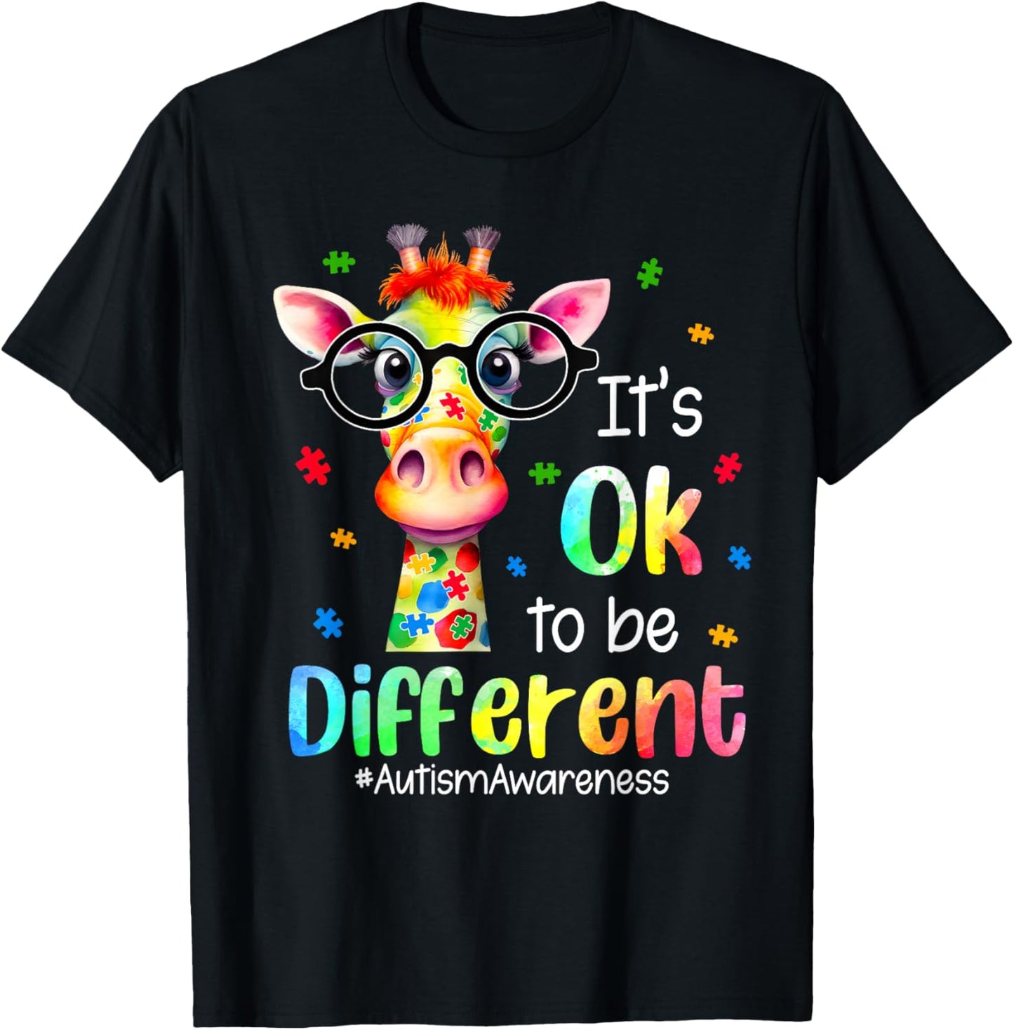 Autism Awareness Cute Giraffe Animal Its Ok To Be Different T-Shirt
