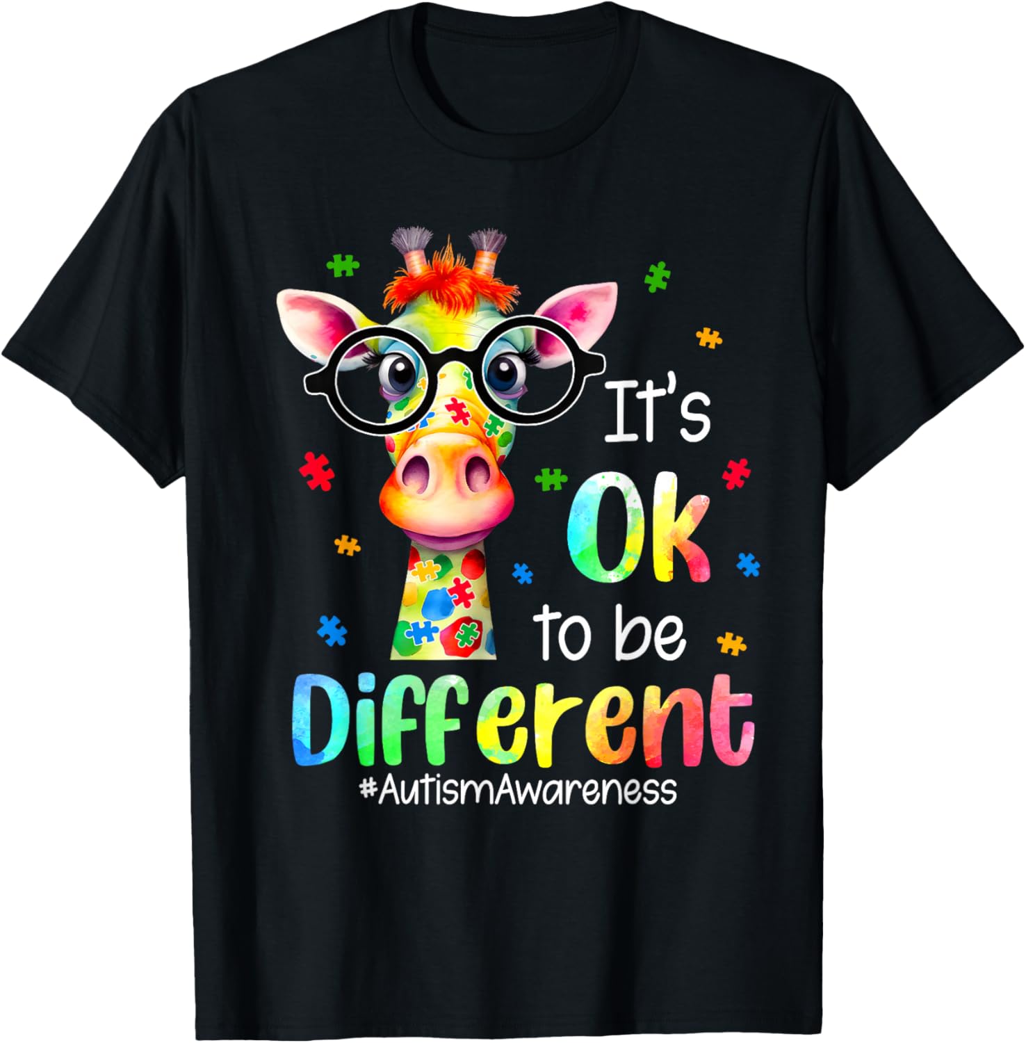 Autism Awareness Cute Giraffe Animal Its Ok To Be Different T-Shirt