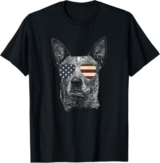 Australian Cattle Dog USA Flag Funny Cute women Heeler T-Shirt