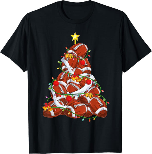 American Football Christmas Tree Xmas Pajamas player coach T-Shirt