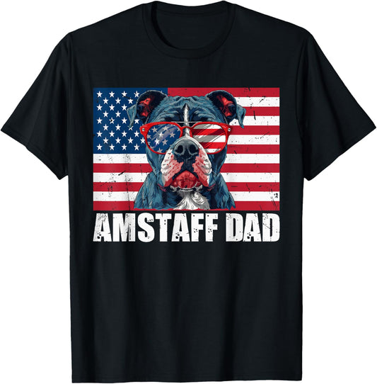 Amstaff Dad American Staffordshire US Flag 4th of July Women Kids Men T-Shirt