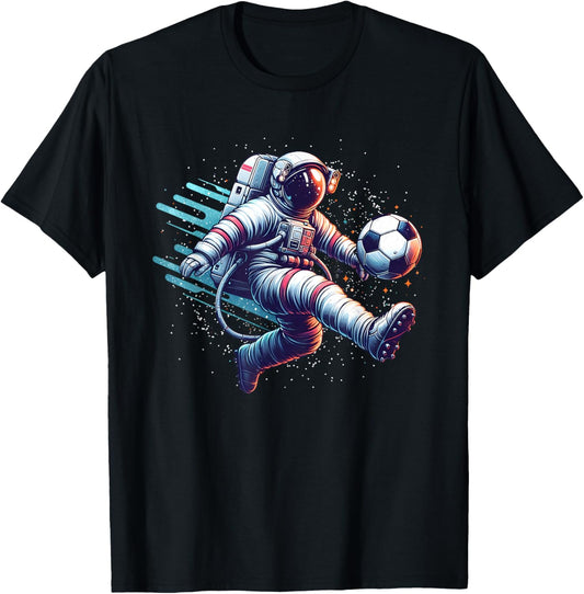 Astronaut Playing Soccer in Space Tshirt Boys Girls Kids T-Shirt