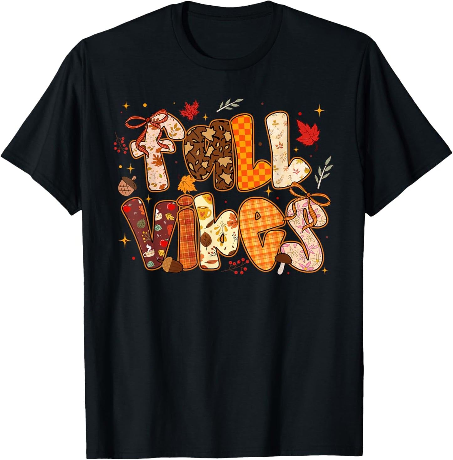 Autumn Fall Vibes Thanksgiving Coquette Bow Girl Women T-Shirt