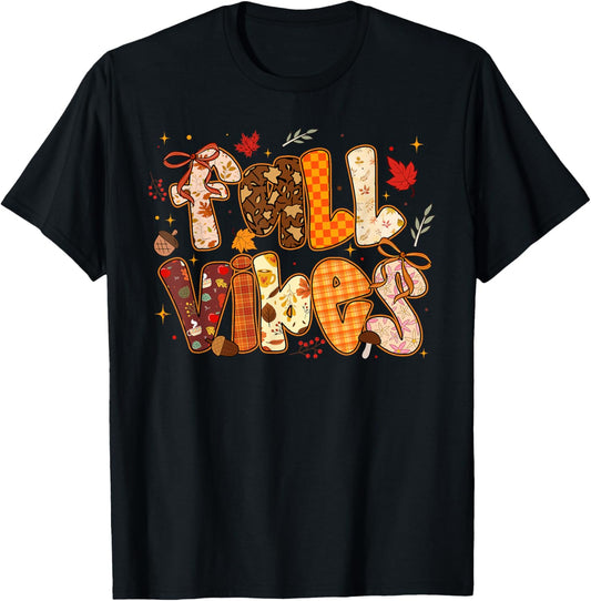 Autumn Fall Vibes Thanksgiving Coquette Bow Girl Women T-Shirt