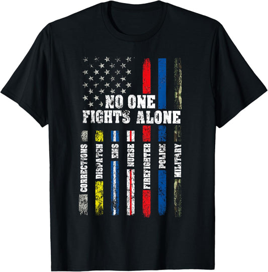 AMERICAN Flag Thin Line Police Fire Military Nurse Responder T-Shirt