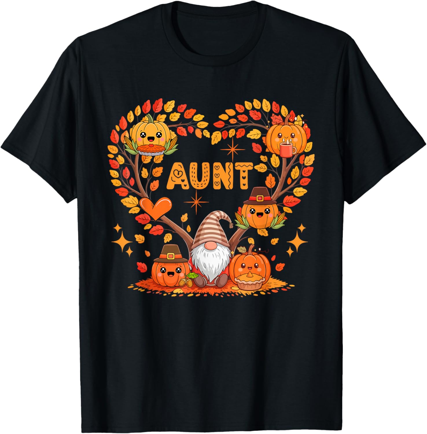 Aunt Thanksgiving Gnome Pupmkins Fall Tree Cute Heart T-Shirt
