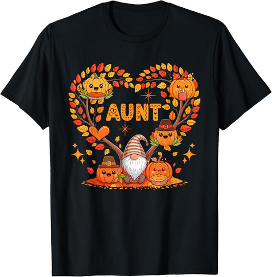 Aunt Thanksgiving Gnome Pupmkins Fall Tree Cute Heart T-Shirt