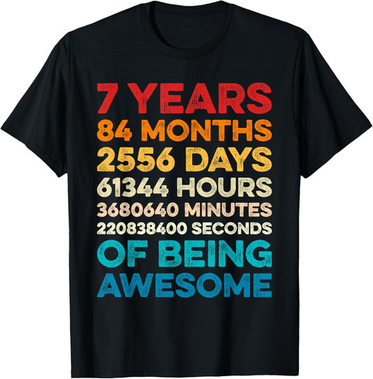 7th Birthday 7 Years of Being Awesome Vintage 7 Years Old T-Shirt