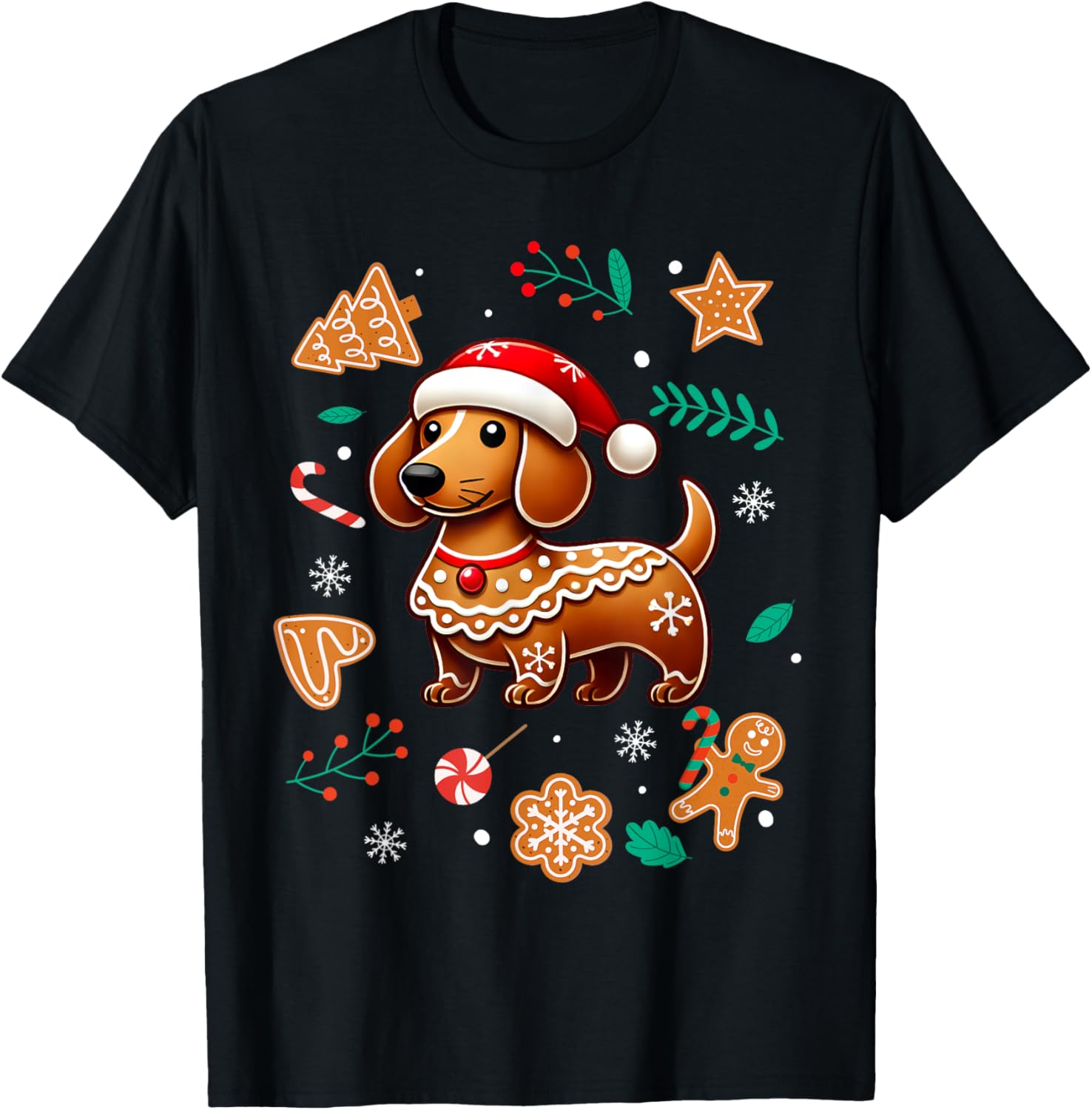 Gingerbread Weiner Dog Lover Dachshund Christmas Cookie T-Shirt for Men Women Kids