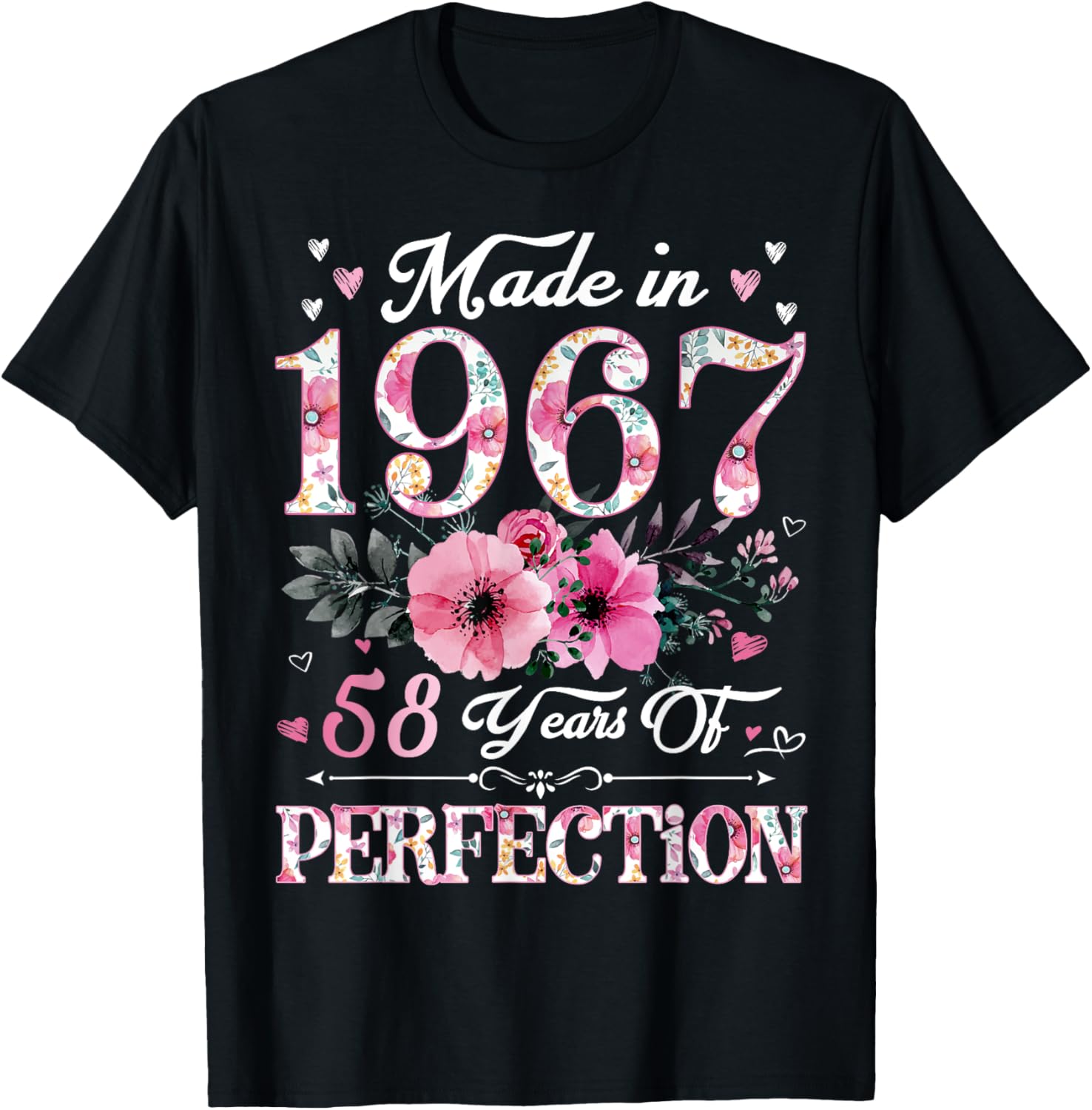 58 Year Old Made In 1967 Floral 58th Birthday Gift For Women T-Shirt