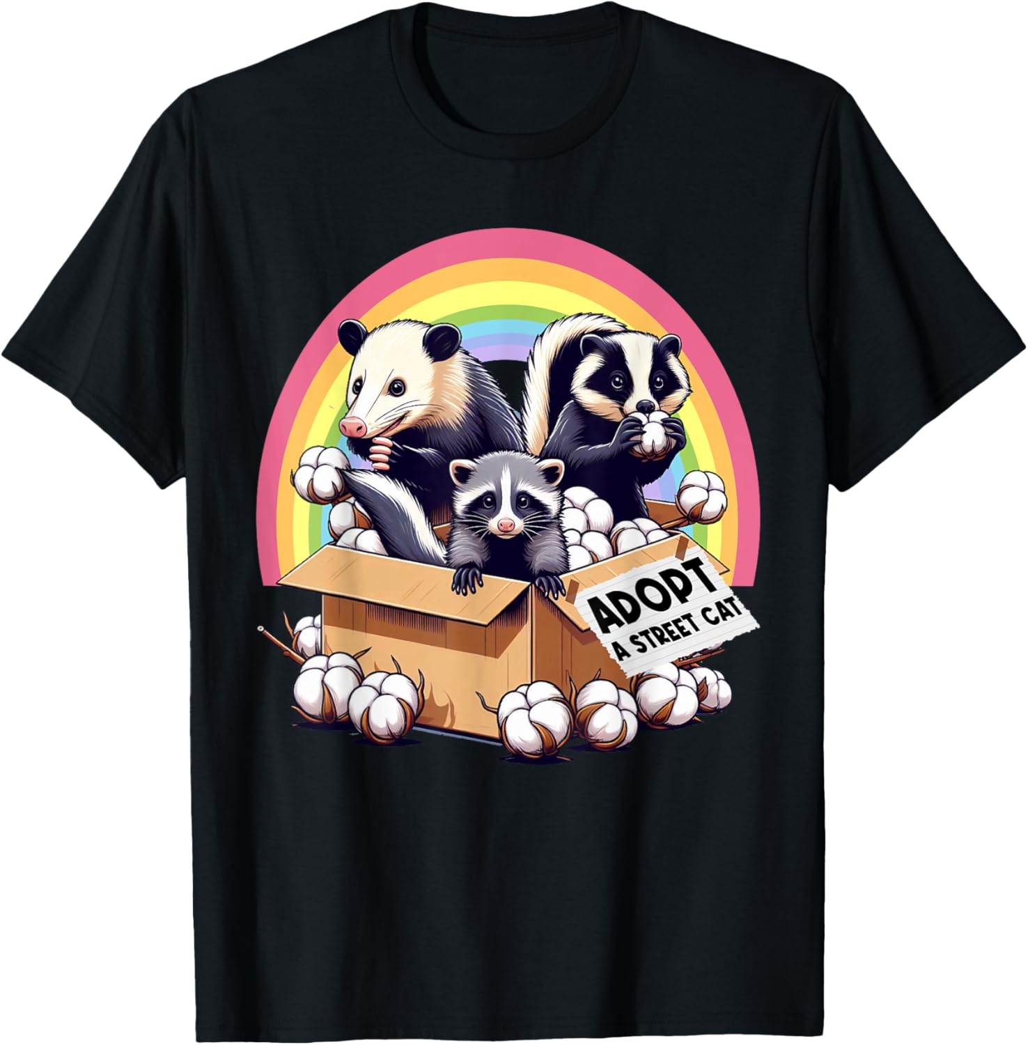 Adopt A Street Cat Funny Opossum Raccoon Skunk Vintage T-Shirt