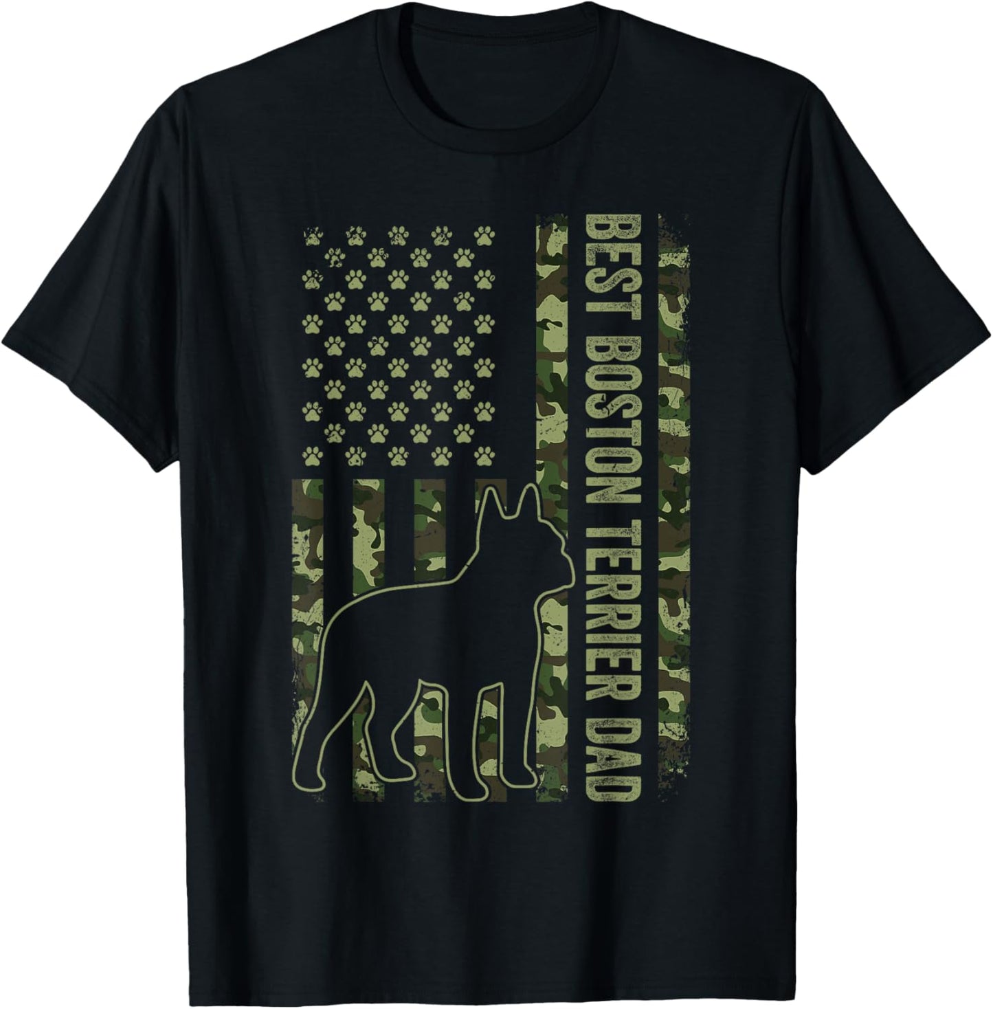 American Flag Best Boston Terrier Dad Ever Tee Dog Dad T-Shirt for Women Kids Men